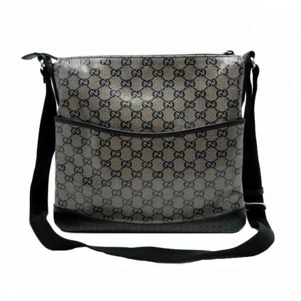 Gucci Shoulder bag White gold canvas Gray Black